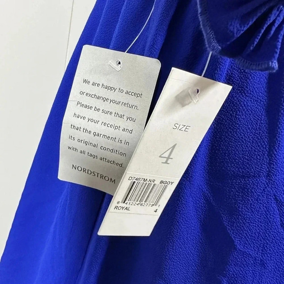 NWT DONNA MORGAN Royal Blue Smocked Waist Off Shoulder Peasant Dress Sz 4 - Picture 9 of 9